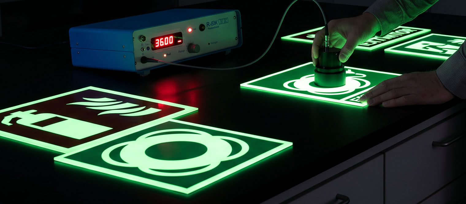 A laboratory photometer measuring the decay of a photoluminescent sample.